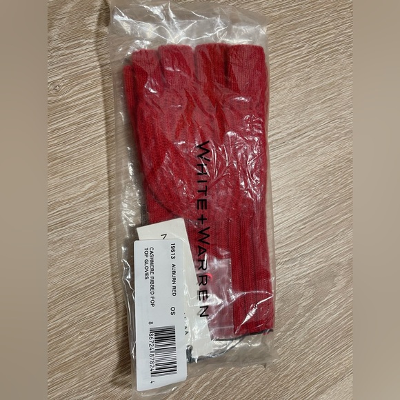 White+warren red Cashmere Ribbed Pop Top Gloves - Picture 6 of 6